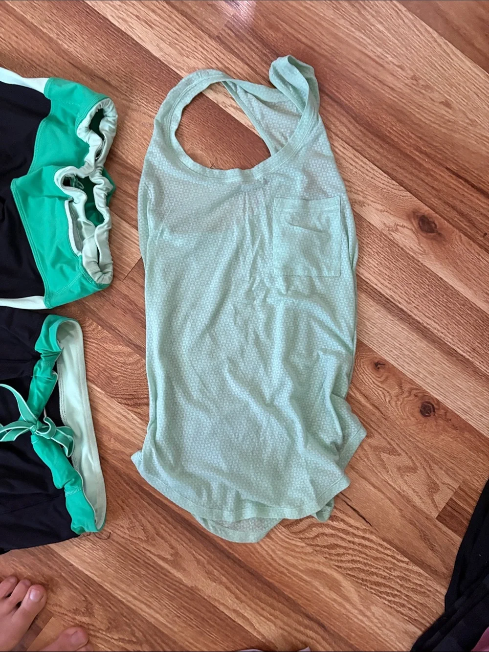 Lululemon 3 items Active Crop Tank and Leggings Set - Black with Mint Green